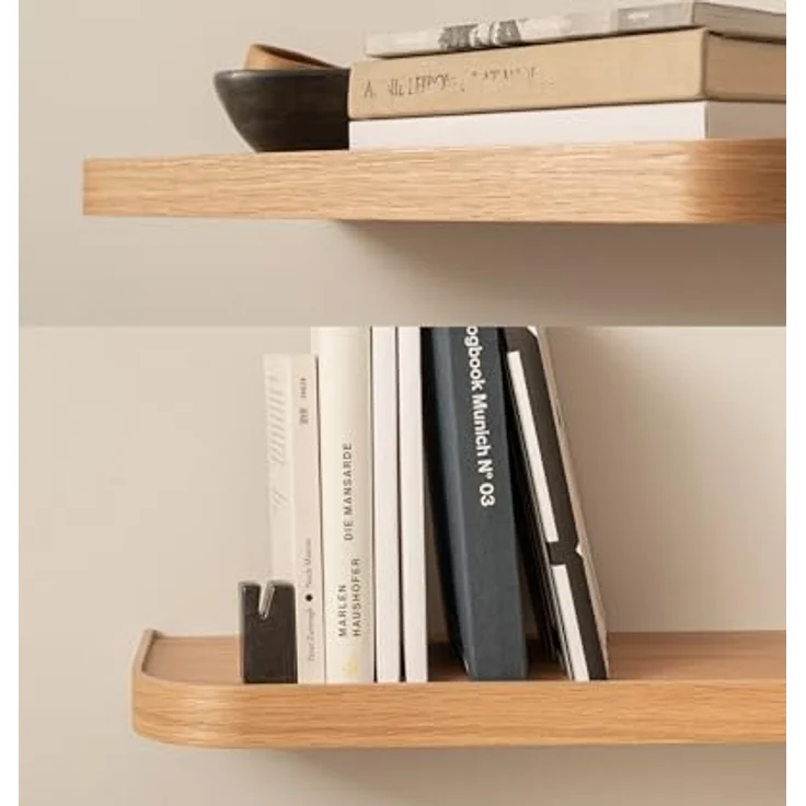 Kazai.® Wandregal-Set 'Toke' | 2 Hängeregale in Echtholz-Veneer | Schwebendes Holzregal als Bücherregal, Wanddeko und Ablage für Bad, Wohnzimmer, Küche, Schlafzimmer | Eiche – Bild 9