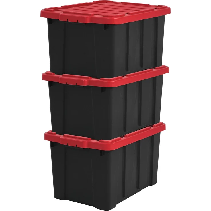 Iris Ohyama Heavy Duty Organisation Boxes, 50L, 3er-Set, Rot, Groß, Robust, Stapelbar, Aufbewahrungsbox, Für Garage, Regale, Umzug, Plastik, Utility, Werkzeugkiste, DDSKT-450