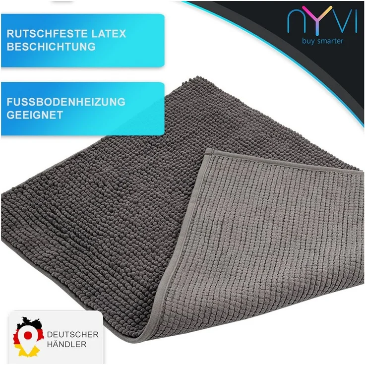 NYVI Badematte Badematten Set 2 teilig Chenille 50x80 Badematte und 45x50 WC-Vorleger, Höhe 20 mm, Polyester, Badezimmerteppich Set - Rutschfest, Saugstark, Schnell Trocknend – Bild 2