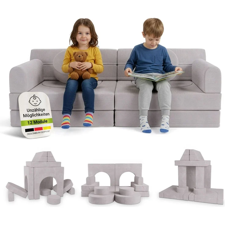 Juskys Kindersofa Kayo –Cord, modular & weich, Sofa für Kinderzimmer & Spielzimmer, sicher, flexibel, pflegeleicht, mit abnehmbaren Bezügen – Beige – Bild 1