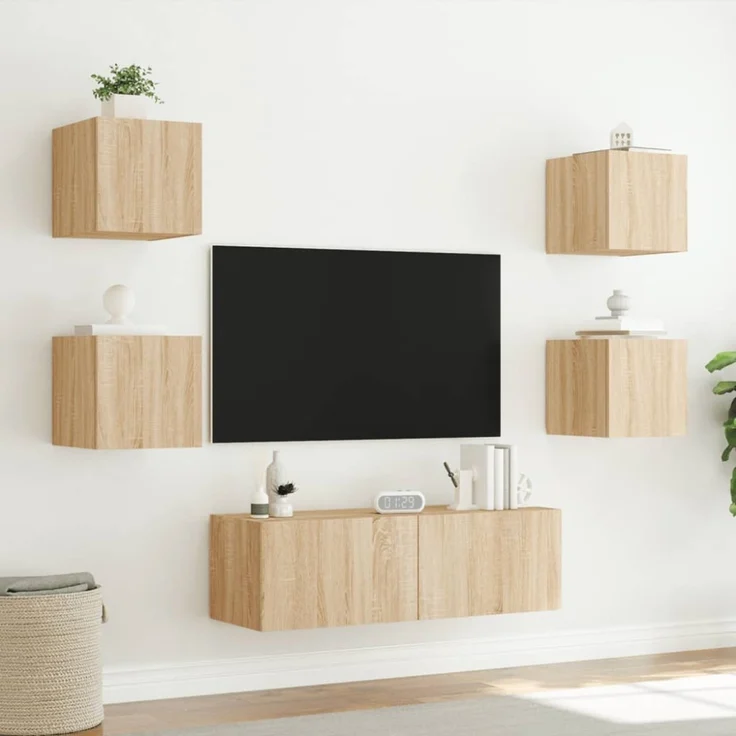 vidaXL 5-tlg. TV-Wohnwand mit LED-Leuchten Sonoma-Eiche 3216862 – Bild 5