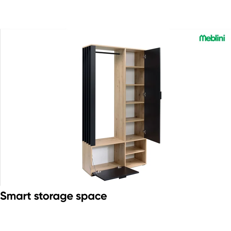 AX LIVING Garderobe Flur Milanoir 100 Spiegel, Wohnwand Artisan Eiche – Bild 2