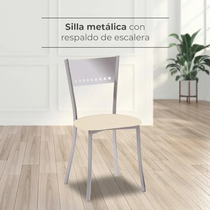 ASTIMESA 2 Metallstühle mit Leiterlehne und gepolstertem Sitz, Aluminiumgestell, Sitzfläche aus beigem Kunstleder – Bild 3