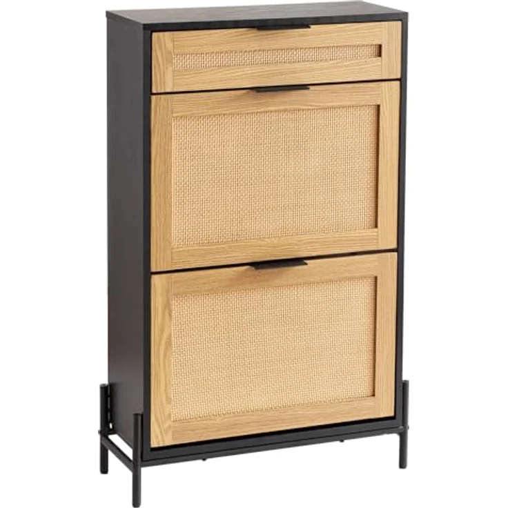 VEVOR Schuhschrank Schuhkommode aus Rattan mit 2 Klappschubladen & 1 Ausziehschublade, Metallbeine, schmaler Schuhschrank ideal für Eingangsbereich Diele Schrank Flur Schuhkipper Schwarz – Bild 10