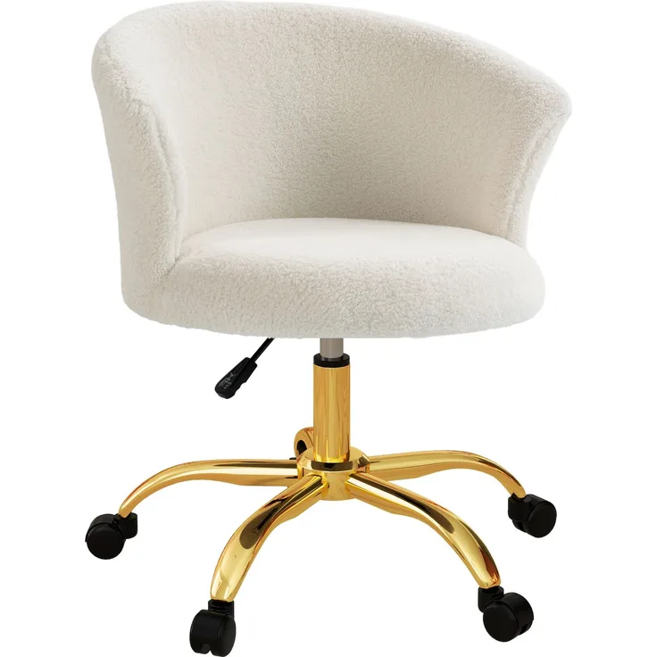 MELAYR, Schreibtischstuhl Höhenverstellbar mit Teddy-Fleece-Optik Weiß, 58 x 56 x 76 cm