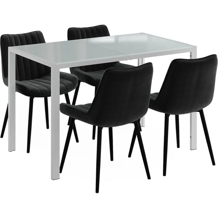 Esstisch Set Grand Weiß 120 x 70 cm mit 4 Stühlen (Schwarz) Vicco – Bild 1