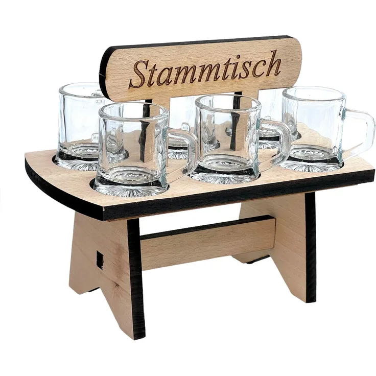 Schnapsbrett 20cm mit Gravur Stammtisch mit 6 Gläser Schnapslatte Schnapsleiste Schnapsrunde Serviertablett