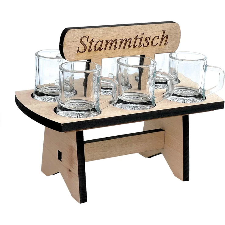 Schnapsbrett 20cm mit Gravur Stammtisch mit 6 Gläser Schnapslatte Schnapsleiste Schnapsrunde Serviertablett – Bild 1