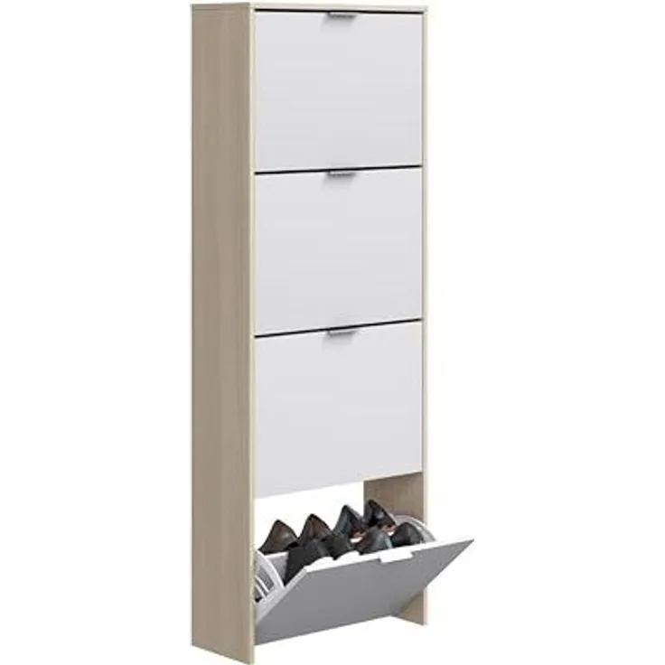 habeig Schuhkipper Schuhschrank Holz mit 4 Klappen, 164x60x24cm, 16 Paar Schuhe, 164 cm hoch