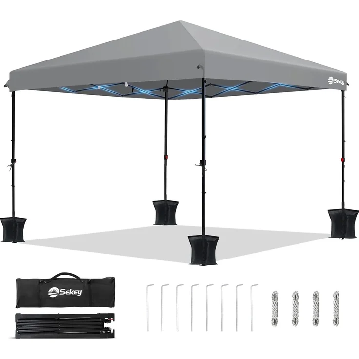 Sekey Pop Up Pavillon 3x3 Wasserdicht Stabil, Faltpavillon 3x3 m mit Seitenwänden, Partyzelt Faltbar für Camping Party, Stufenlos Höheverstellbar 250 bis 270cm, (Grau, 3x3 Ohne Seitenwände)