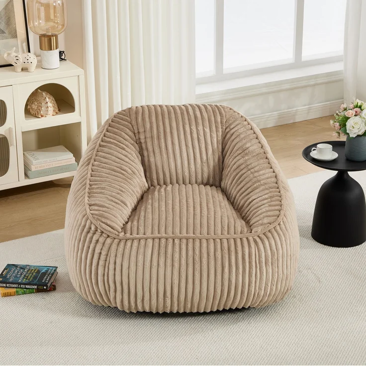 Sitzsack aus Cord, mit Memory-Schaumstofffüllung und Blasen-Plüsch, 98x92x73 cm, Camel/Braun – Bild 2