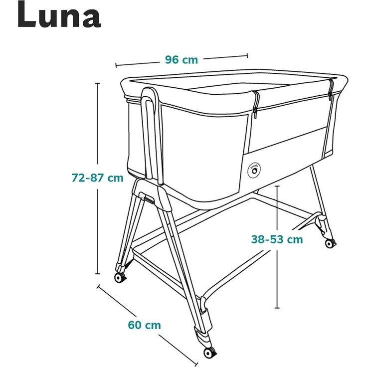 lionelo Luna 2-in-1 Nachttisch für Babys von Geburt bis 9 kg, mit Verstellbarer Höhe und Neigung, 4 feststellbare Räder, tragbar, atmungsaktiv, Netzgewebe, waschbare Matratze und Bezugskorb – Bild 8