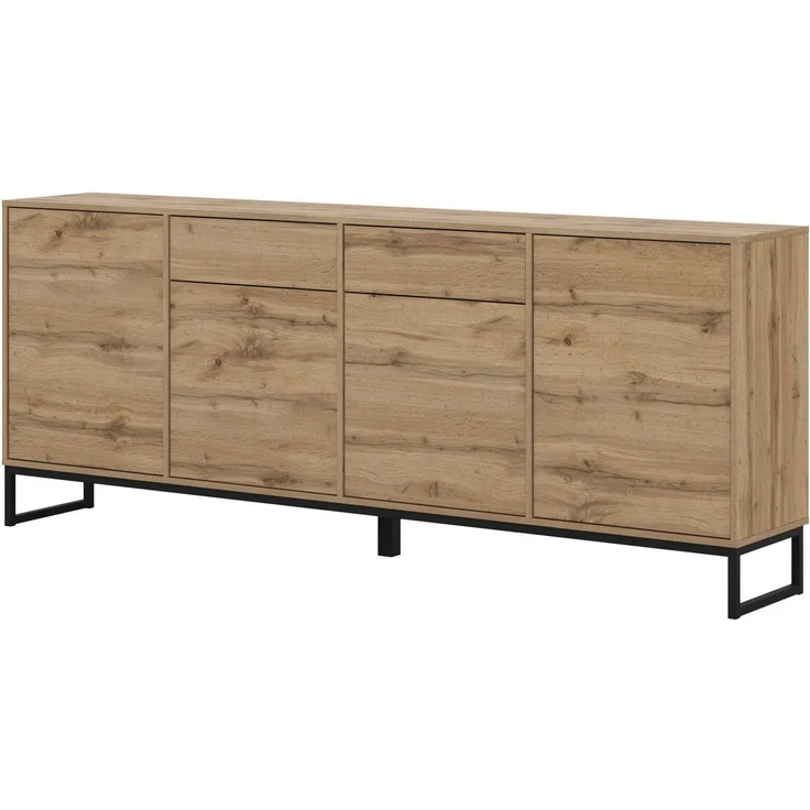 OTTO home Sideboard Loft, Breite 208,5 cm, grifflose Kommode 4 Türen/2 Schubkästen, Schubladenschrank mit viel Stauraum, Einlegeböden verstellbar – Bild 2