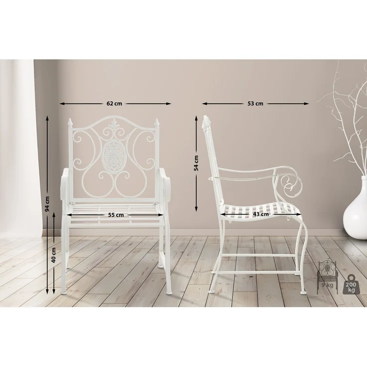 2er Set Gartenstühle AUSTIN - Metall Weiß 62x53x94 cm | Gartenstuhl Metall Terrassenstuhl Antik Verzierung Stühle Garten Balkon – Bild 3