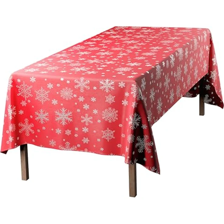 Emma Barclay Weihnachtstischdecke, rechteckig, maschinenwaschbar, Weihnachts-Tischdecke in Rot mit silbernem Schneeflocken-Design, 178x274 cm – Bild 7