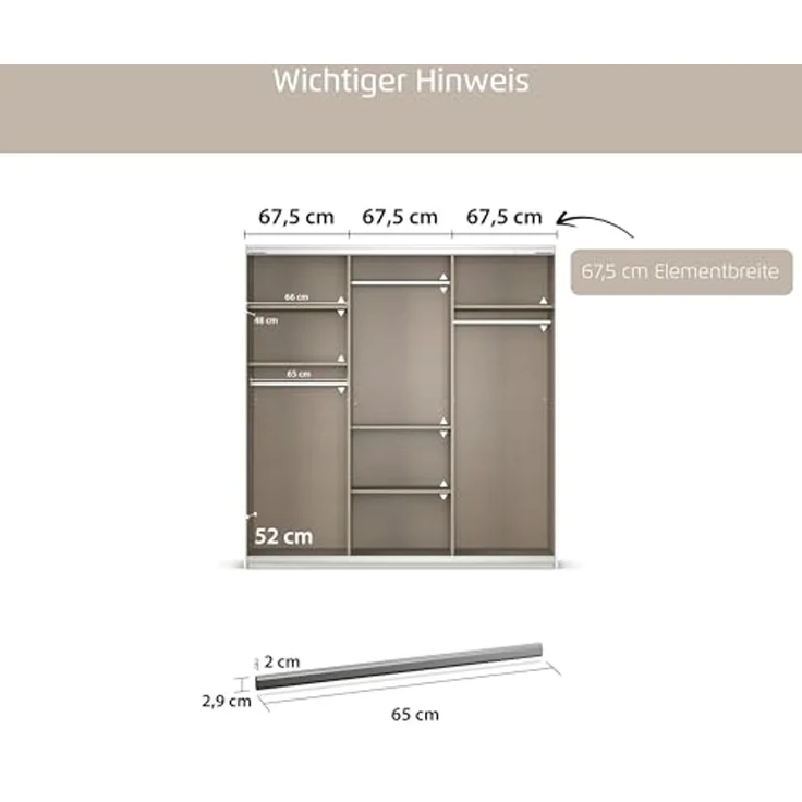 rauch Zubehör, Kleiderstange, für Kleiderschränke von rauch mit einer Elementbreite von 67,5 cm – Bild 3
