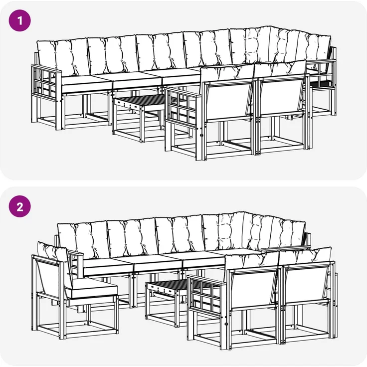 vidaXL Outdoor-Sofagarnitur 9 stk. Weiß und Hellgrau 3389625 – Bild 9