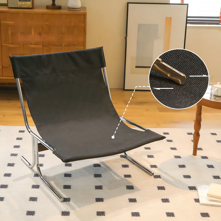 LVHOM Loungesessel im Barcelona-Stil, Relaxsessel mit Chromgestell, Polstersessel aus Kunstleder, abnehmbares Kissen, Lesesessel für Wohnzimmer & Balkon, Schwarz – Bild 5