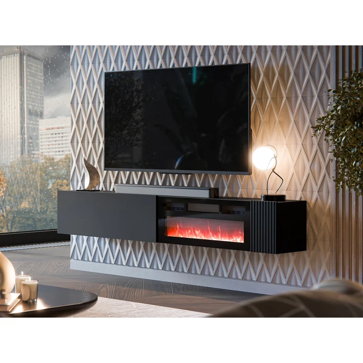 TV-Lowboard Cholon EF mit Kamin (Farbe: Schwarz) – Bild 2