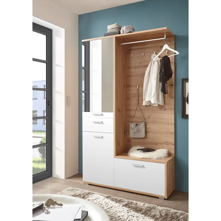Kompaktgarderobe >Entra< in Eiche Artisan Nachbildung - 117x198x38 (BxHxT)