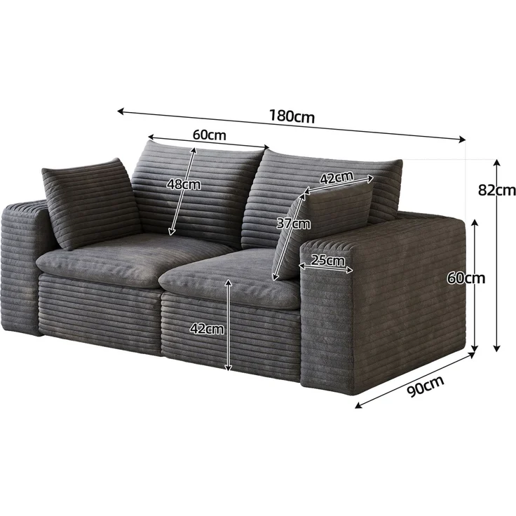 DESVIAE Sofa modular 180x60x90 cm aus Stoff in Dunkelgrau mit Schaumstofffüllung – Bild 9