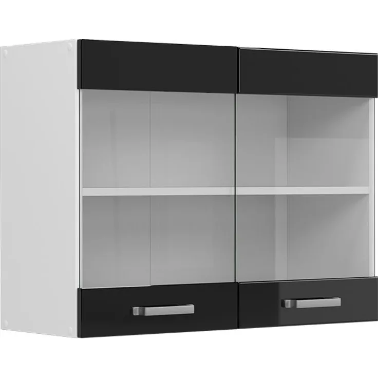 Küchenglasschrank R-Line Schwarz Hochglanz 80 cm Vicco