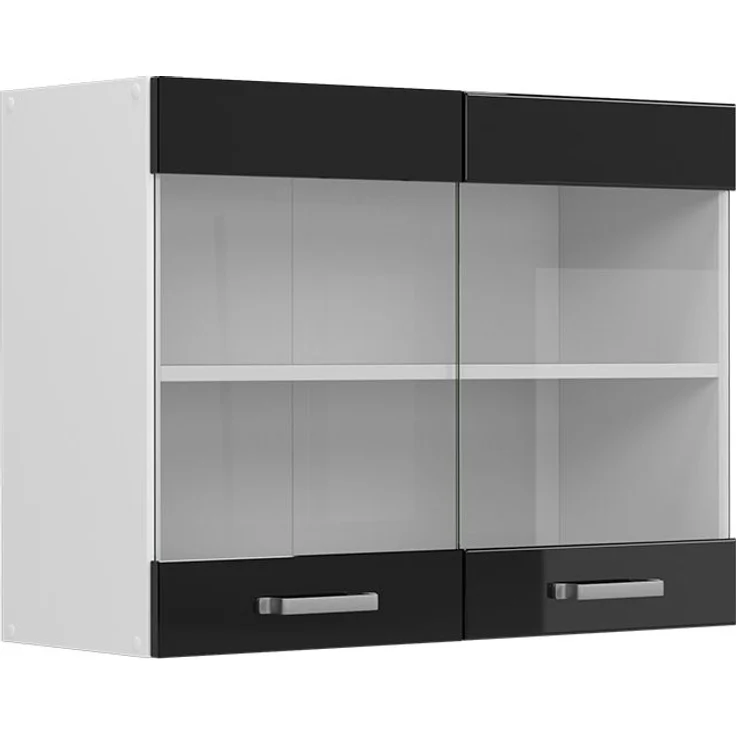 Küchenglasschrank R-Line Schwarz Hochglanz 80 cm Vicco – Bild 1