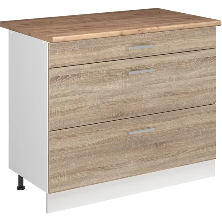 Küchenunterschrank R-Line Sonoma/Weiß 100 cm Arbeitsplatte Goldkraft Eiche Vicco – Bild 1
