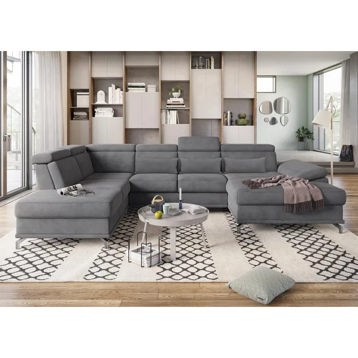 sit&more Wohnlandschaft Cabrio U-Form, B: 359 cm, mit Sitztiefen-, Arm- & Kopfteilverstellung, 3 Nierenkissen, Federkern, optional Bettfunktion und Stauraum