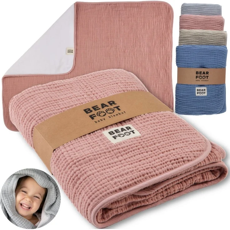 Babydecke Babydecke Musselin Fleecedecke flauschig weich - rosa, BEARFOOT, flauschige Kuscheldecke, Baby, Neugeborene, Geschenk Junge & Mädchen – Bild 5