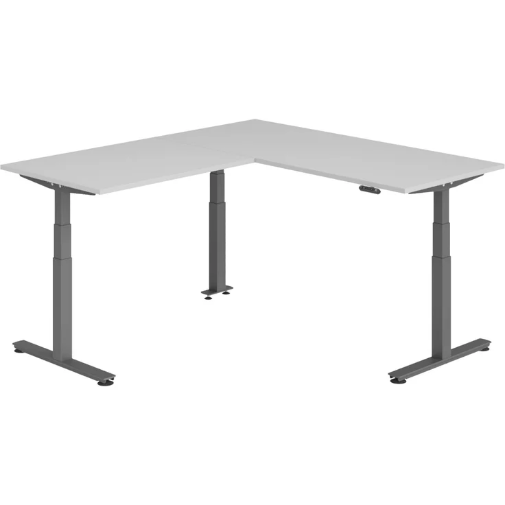 bümö Eckschreibtisch elektrisch höhenverstellbar L-Form: 180 x 200 cm in grau, Gestell graphit - Stehschreibtisch mit Memory-Steuerung, elektrischer XXL Schreibtisch für die Ecke, XDSMW-1912-5-G – Bild 1