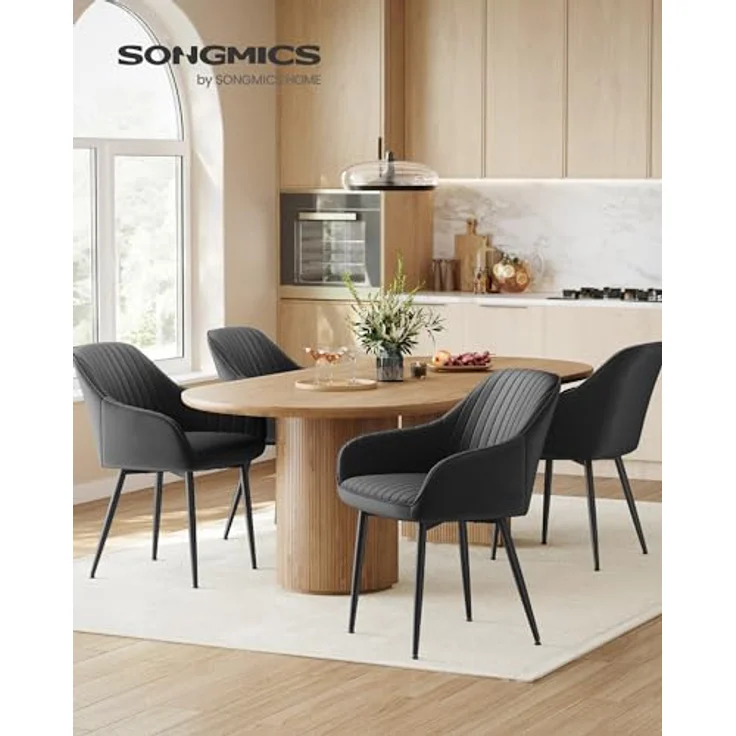 SONGMICS Esszimmerstuhl, 2er Set, Küchenstuhl, Sessel, Samt, Polsterstuhl mit Armlehnen, Loungesessel, bis 120 kg belastbar, Metallbeine, für Esszimmer, Küche, tintenschwarz LDC087B12 – Bild 3