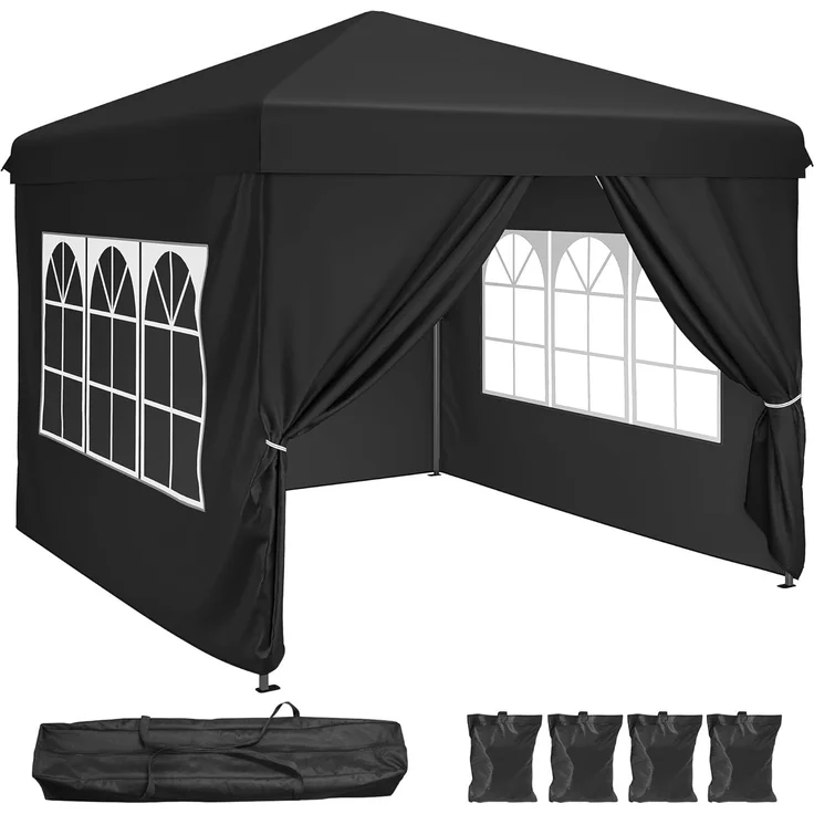 YITAHOME 2,5x2,5 wasserdichte Pavillon Faltpavillon mit Seitenteilen, Höhenverstellbar Faltbarer Pop up Pavillon Perfekt für Outdoor Partys, Camping, Märkte und Festivals, Schwarz – Bild 1