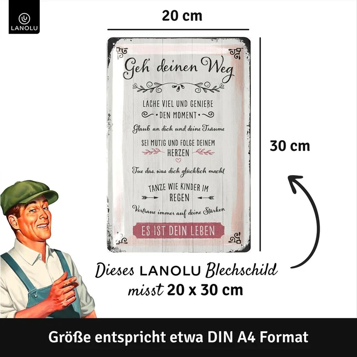 LANOLU Blechschild Geh Deinen Weg - 20x30cm – Metall – Mehrfarbig – 20214 – Bild 4