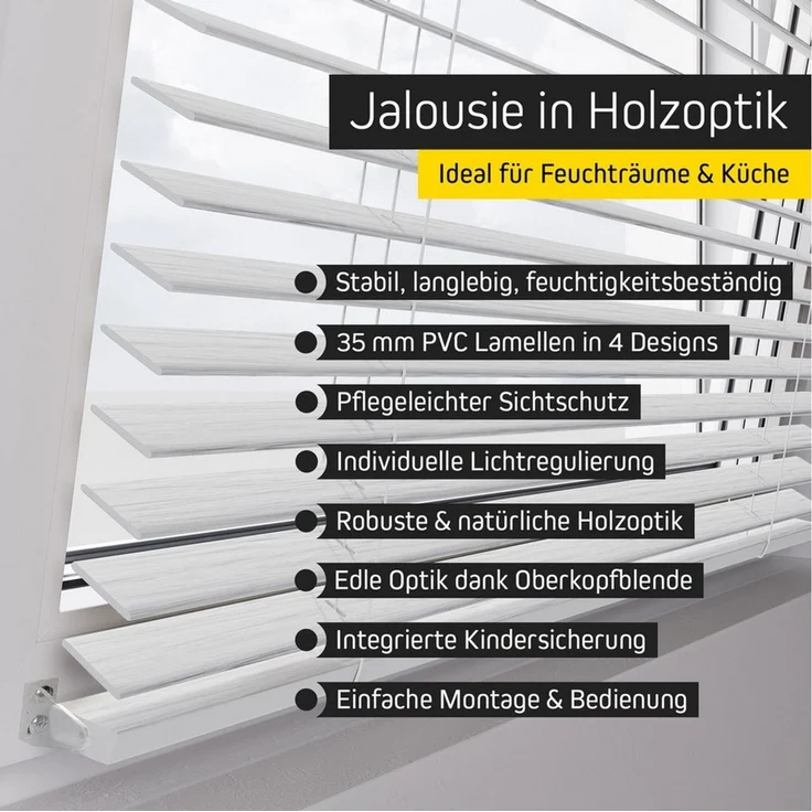 Victoria M. Jalousie KAYA Jalousie in Holzoptik 35 mm, 70x130 cm, holzdunkel strukturiert, mit Bohrenohne Bohren, freihängend, 35 mm, Individuelle Lichtregulierung – Bild 2