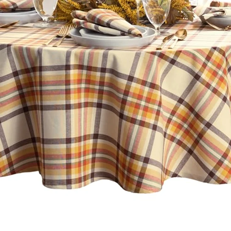 Elrene Home Fashions Russet Harvest gewebte Karierte Baumwolltischdecke für Herbst/Erntedankfest, 152,4x213,4 cm, oval – Bild 2