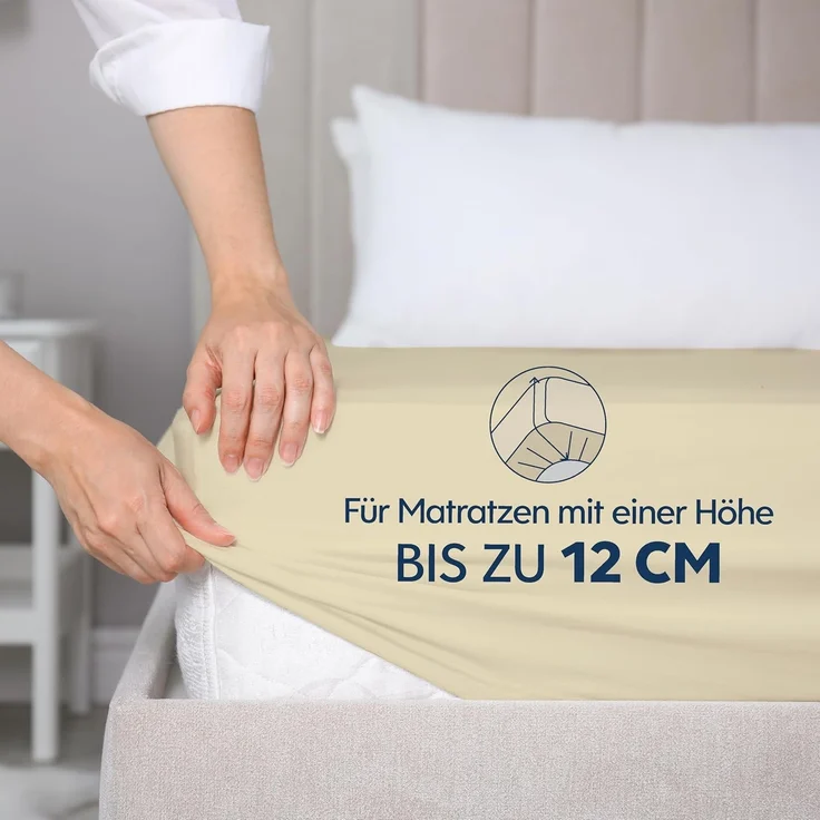 Dreamzie Premium Spannbettlaken 80x200 cm, Spannbetttuch für Dicke Matratzen bis zu 12 cm, Bettlaken 100% Jersey Baumwolle, 150 g/m², Oeko-TEX Zertifiziert - Beige – Bild 3