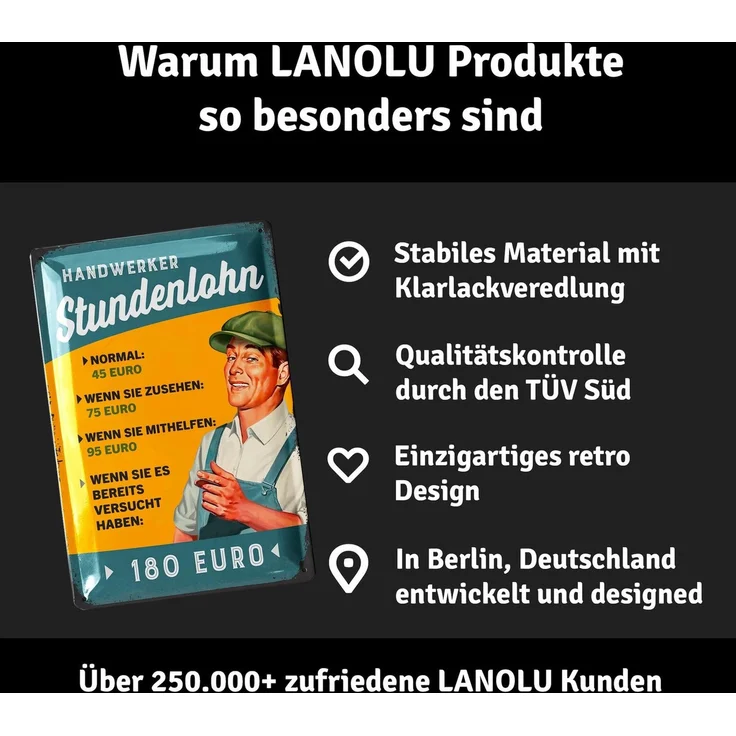LANOLU Blechschild Handwerker Lohn - 20x30cm – Metall – Mehrfarbig – 20123 – Bild 4