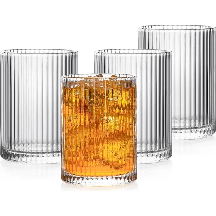 Premium Origami-Stil Longdrinkgläser Set 4er 280ml Cocktailgläser Geriffelte – Bild 1
