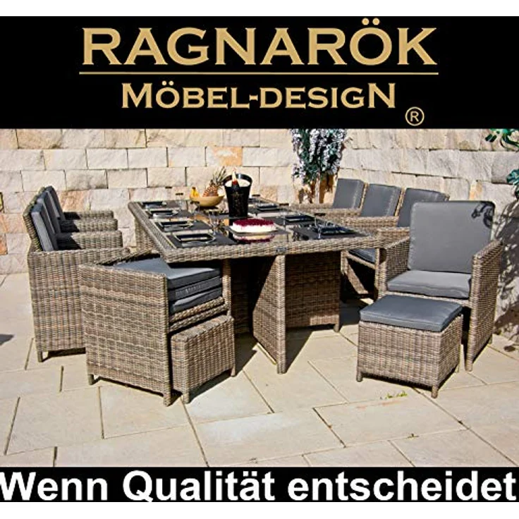 Ragnarök Möbel-Design Garten-Essgruppe Heimdall Esstisch Set 8+4, (Set, Polyrattan, Alu), umklappbare Rückenlehnen, Würfelsystem – Bild 8