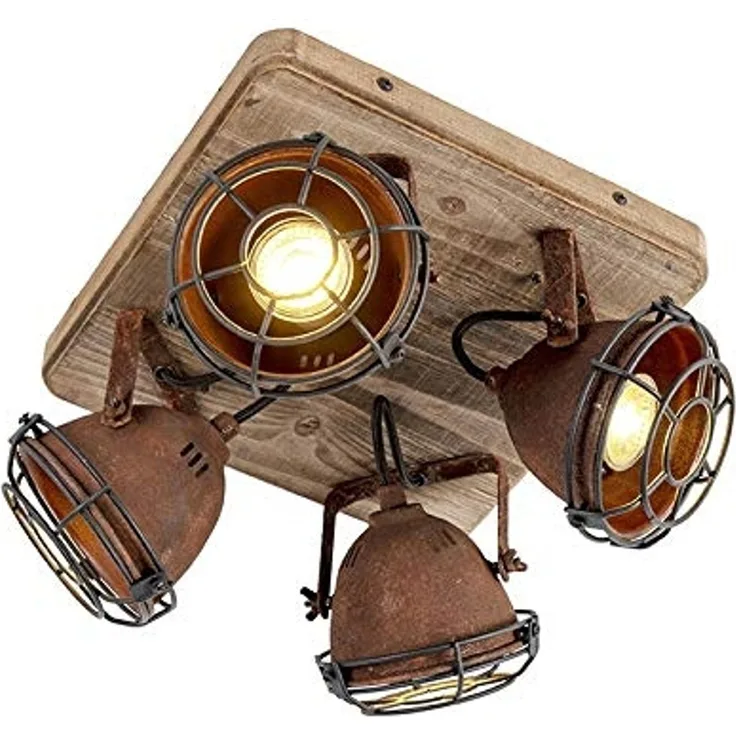 Qazqa LED Aufbaustrahler Gina, ohne Leuchtmittel, GU10, Rostbraun, Industrie, Stahl, 4-flammig