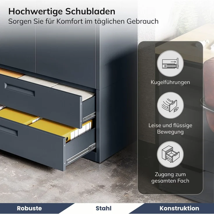 Metallschrank mit Doppel-Schublade RUEL - 195x90x40cm Anthrazit | Büroschrank Aktenschrank Stahlschrank Fachbodenschrank Werkstattschrank – Bild 4