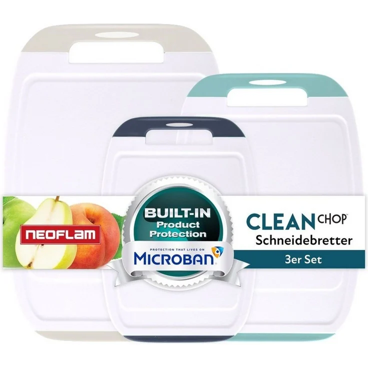 NEOFLAM® Schneidebrett BiJu Antibakterielles Schneidebrettset, 3tlg. - Grau/Türkis/Royalblau, Kunststoff (PP), (3-St) – Bild 1