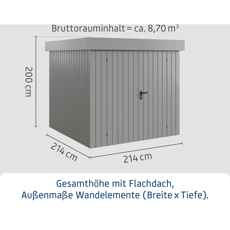 Hörmann Ecostar Metall-Gerätehaus "Euroline Trend" mit Flachdach EFD 5, graualuminium, 214 x 214 cm,2-flüglige Tür – Bild 3