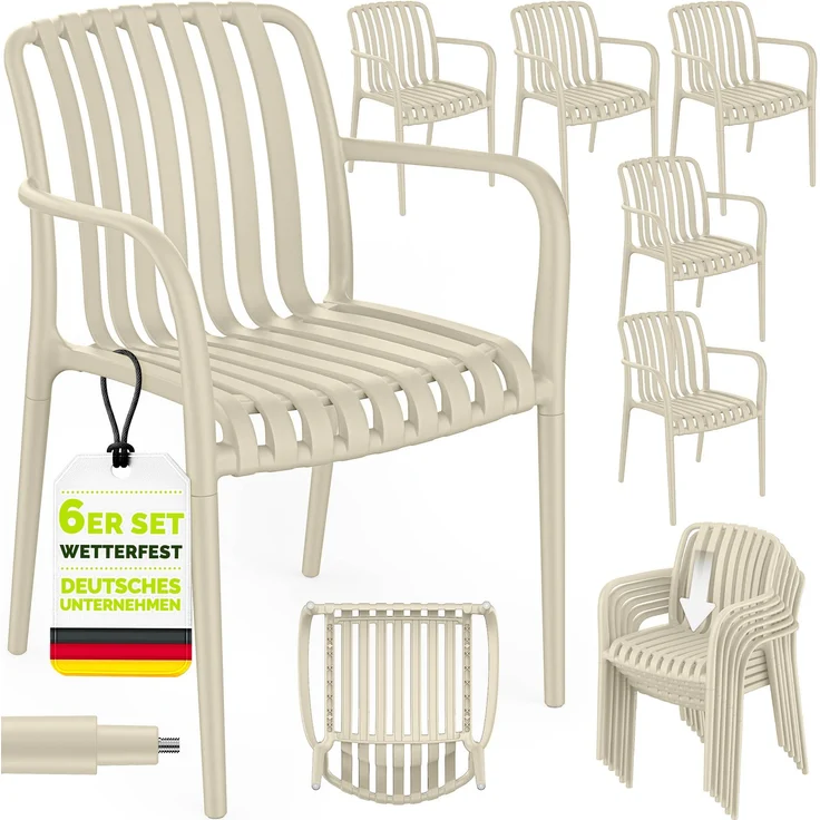 tillvex® Gartenstühle 6er Set Stapelbar Wetterfest mit Armlehne | Outdoor Stühle bis 120kg belastbar | Gartenstühle Outdoor | Terrassenstuhl Gartenmöbel Balkon Garten Terrasse – Bild 6