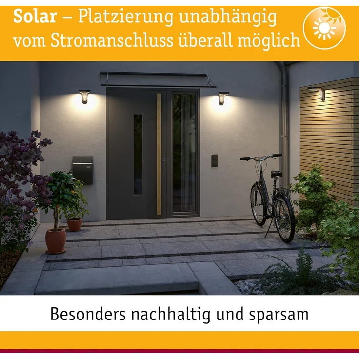 Paulmann 95393 Solar LED Außenwandleuchte Solveig schwarz IP44 3000K – Bild 3