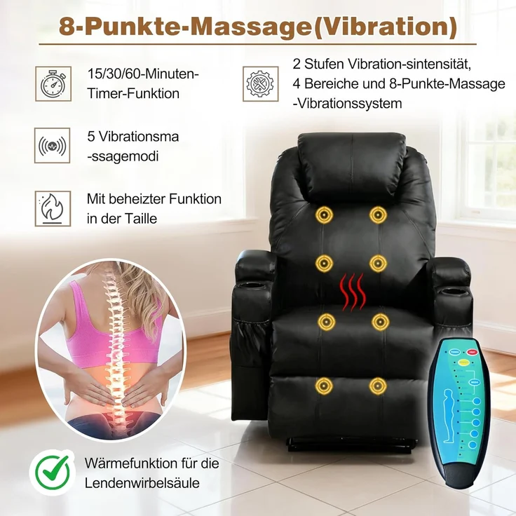 Thanaddo Massagesessel Relaxsessel Massagesessel Fernsehsessel, mit Liegefunktion – Bild 6