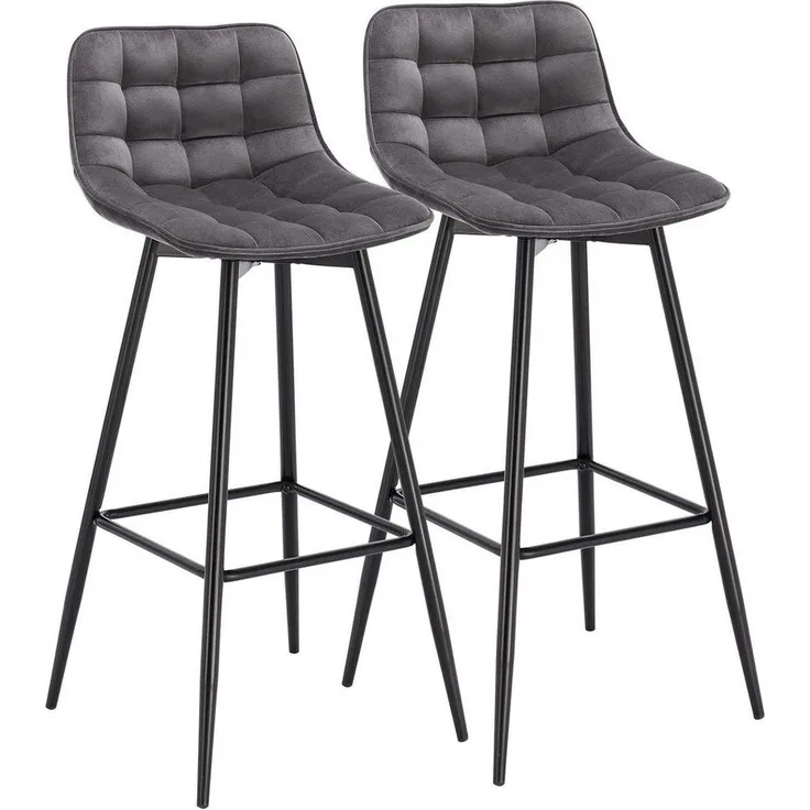 2er-Set Designer Barstuhl mit Fußstütze Samt, Metallbeine Elif dunkelgrau