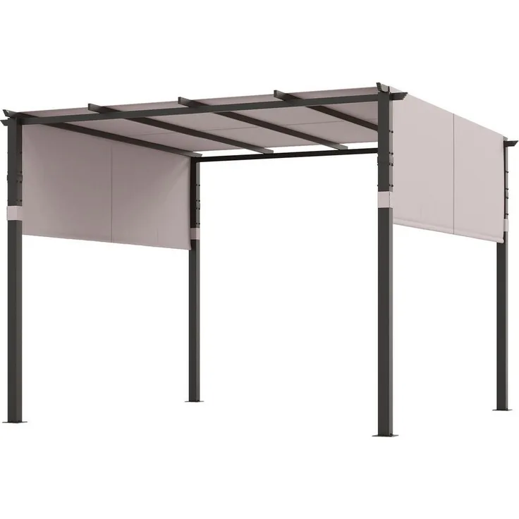 KOMFOTTEU Pavillon 3x3 m, freistehende Pergola mit 2 Überdachungen und Sonnenschutz in Beige/Grau