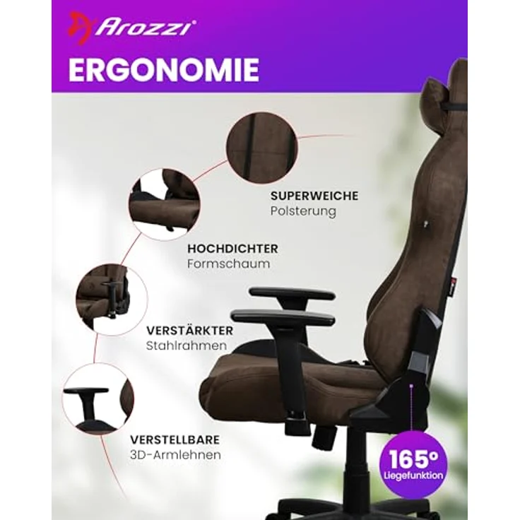 Arozzi Torretta Supersoft, Ergonomischer Bürostuhl mit Supersoft™ Mikrofaser, 3D Armlehnen und verstellbaren Kissen, bis zu 120 kg – Bild 3